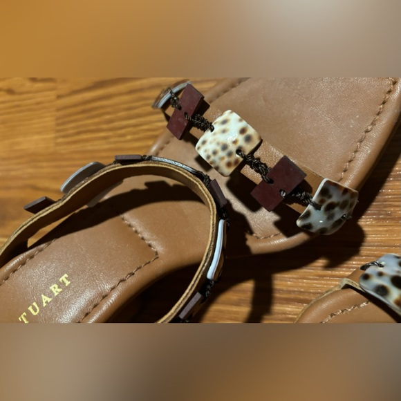 Beige Neutral detailed Leopard Tortoise Shell Straps high heel Sandals size 6.5 - Picture 3 of 7